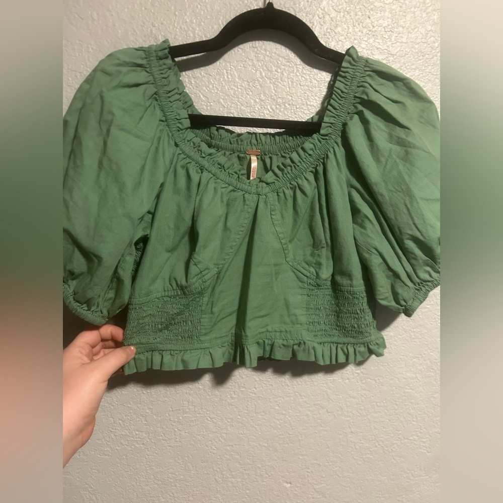 Free people puff sleeve crop blouse